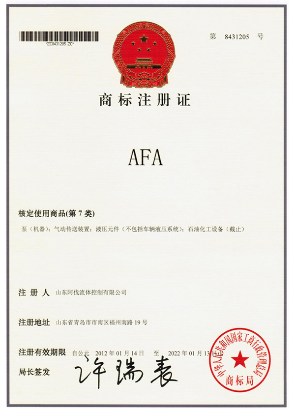 Trademark Registration Certificate (AFA)